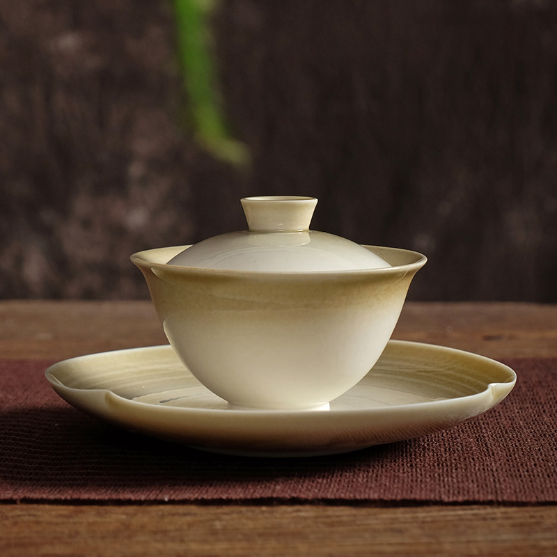 Celadon Ceramic Cup - Vegetal Ash Glaze Ceramic Three-cover Bowl