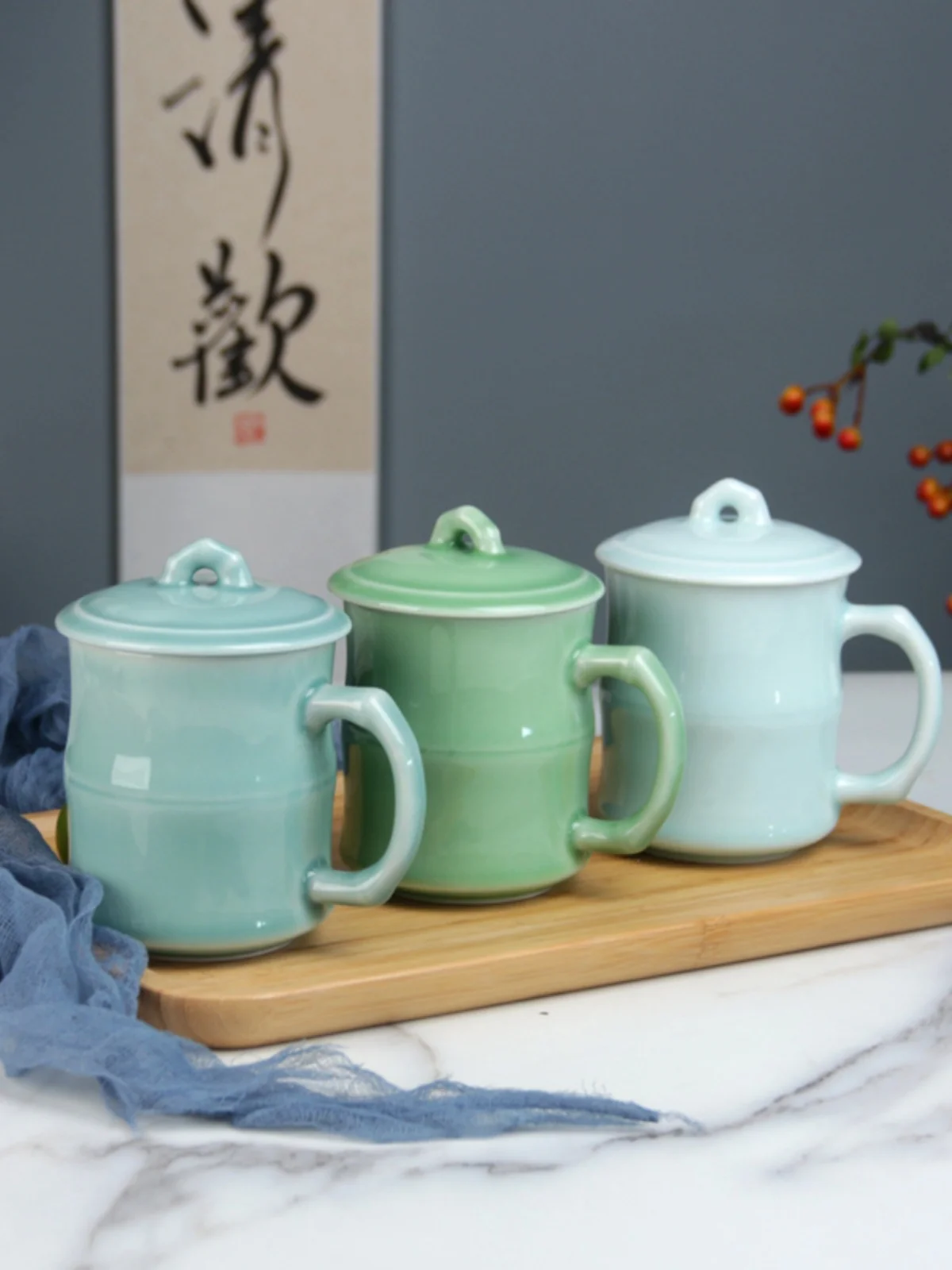 Celadon teacup with lid and ha - Celadon Ceramic Cup 评论和价格