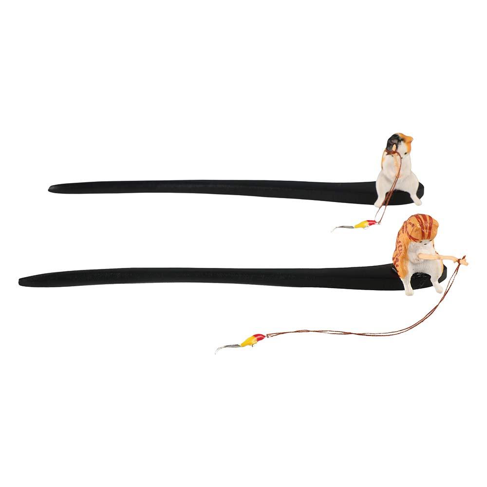 Cute Cat Fishing Wooden Hair S - Hanbok Hair Pin 评论和价格