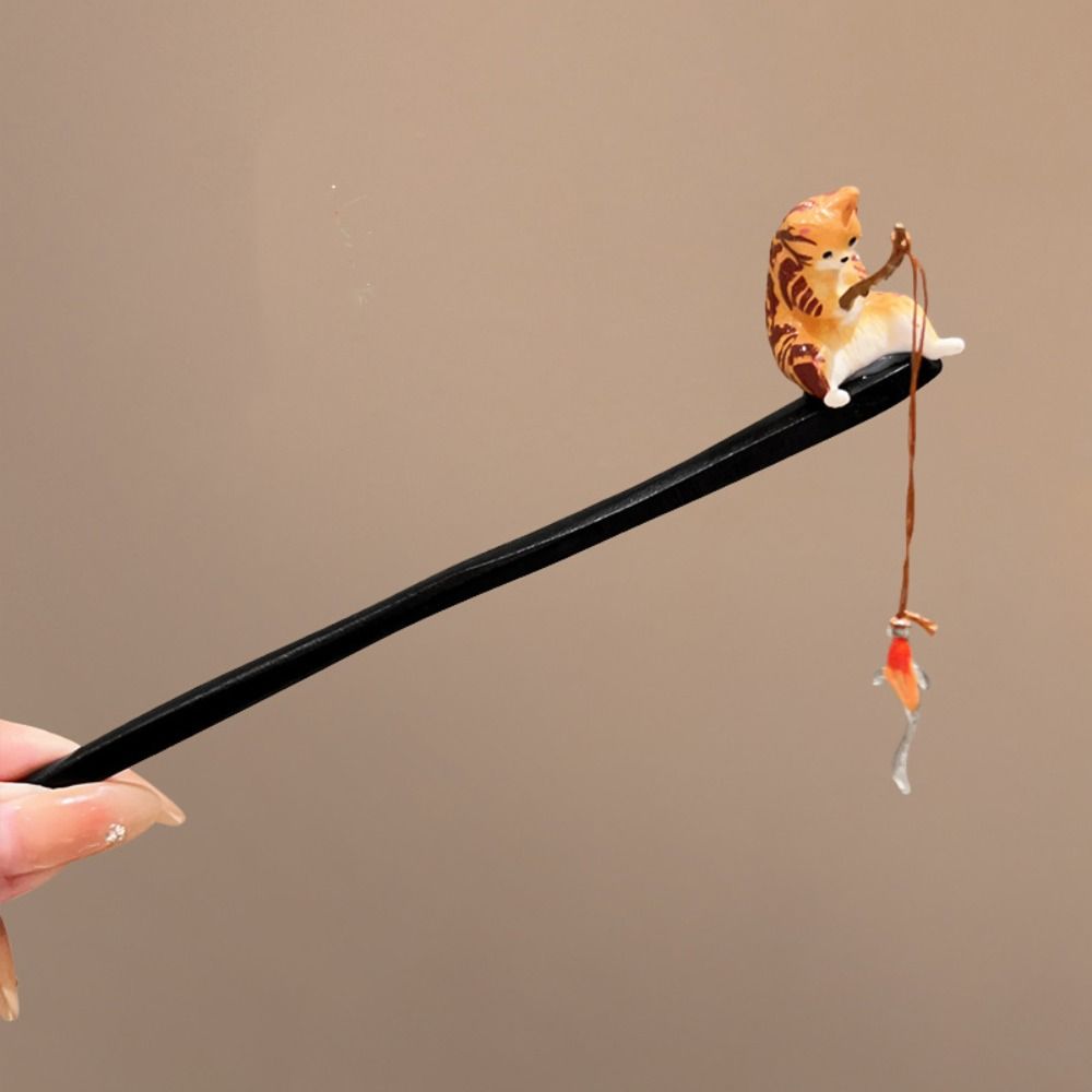 Antique Cat Fishing Wooden Hai - Hanbok Hair Pin 评论和价格