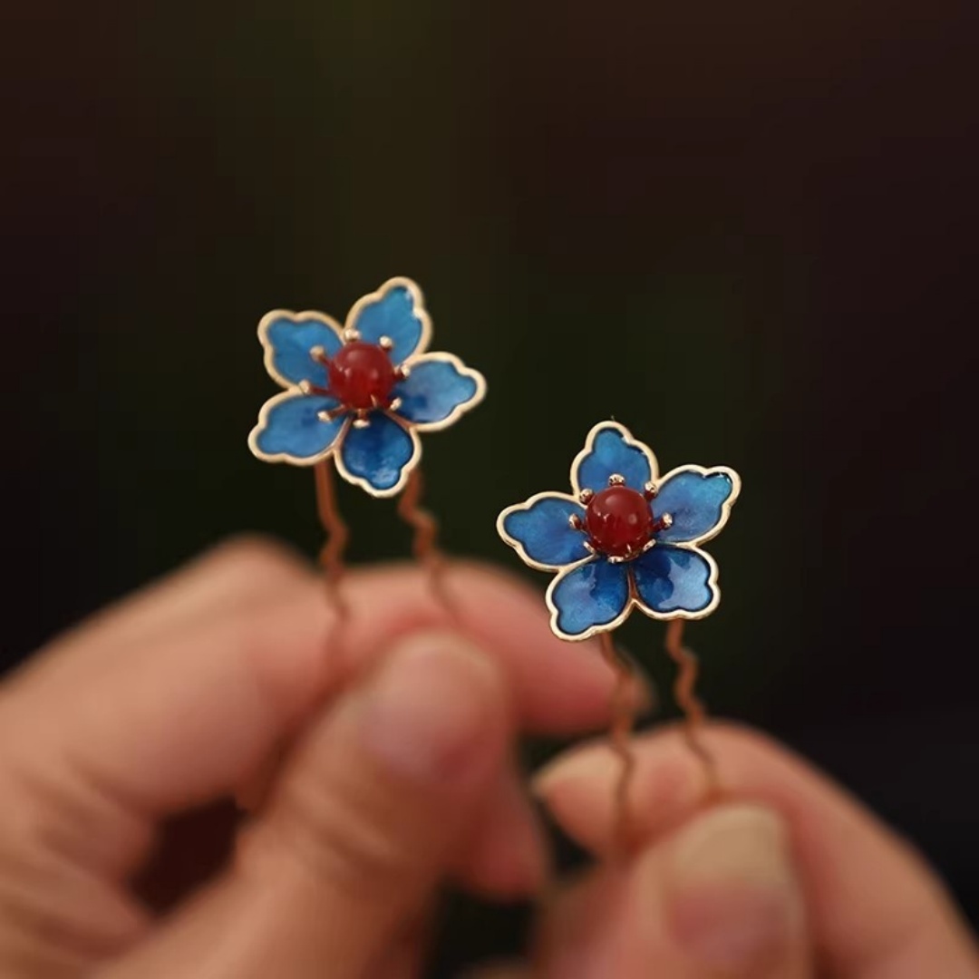 Blue Flower Ancient-Style Hanf - Hanbok Hair Pin 评论和价格