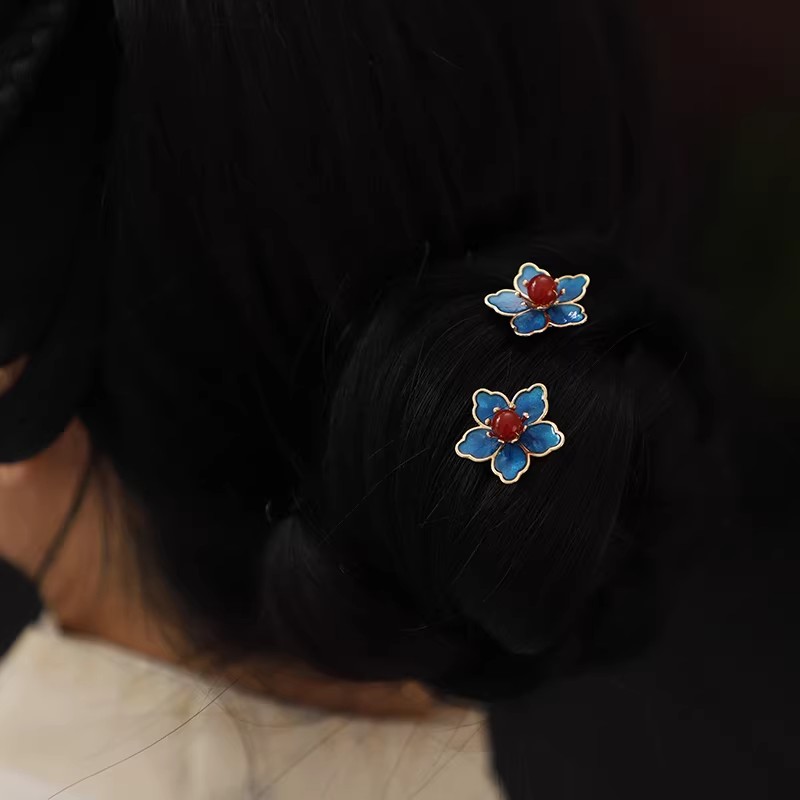 Blue Flower Ancient-Style Hanf - Hanbok Hair Pin 评论和价格