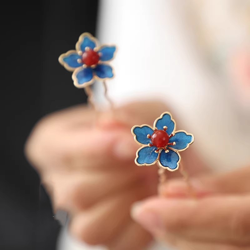 Blue Flower Ancient-Style Hanf - Hanbok Hair Pin 评论和价格