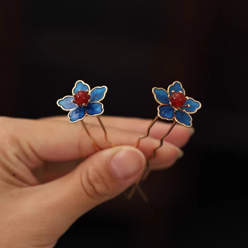 Blue Flower Ancient-Style Hanf - Hanbok Hair Pin 评论和价格