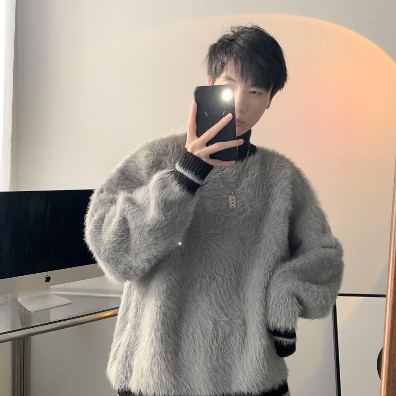 Fur Collar Pullovers Estampado - Korean Men Lifestyle 评论和价格