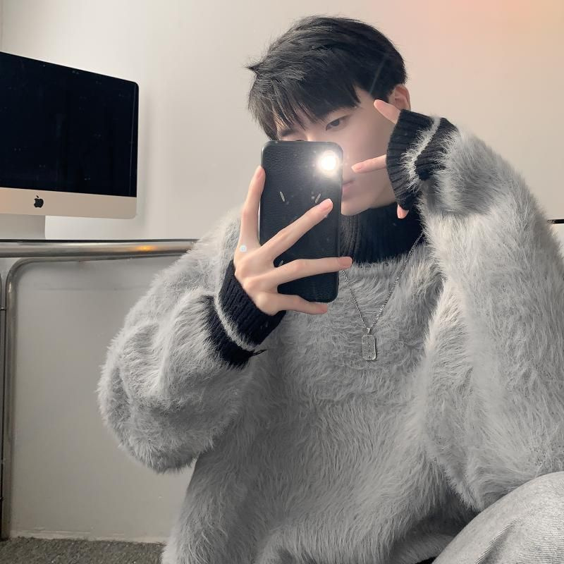Fur Collar Pullovers Estampado - Korean Men Lifestyle 评论和价格